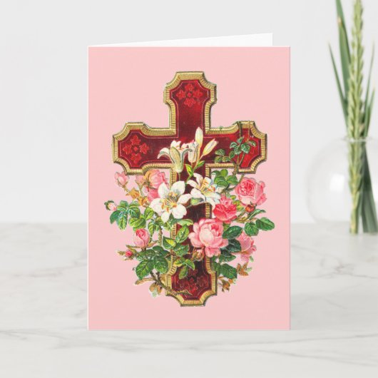 Vintage Floral Cross Feestdagen Kaart (Voorkant)