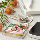 Vintage Floral Custom Photo Personalised Sleutelhanger (Voorkant Rechts)