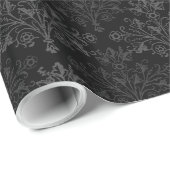 Vintage Floral Damask Gray on Black Cadeaupapier (Rol Hoek)
