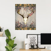 Vintage Floral Deer Skull Poster (Thuiskantoor)