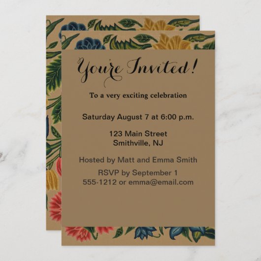 Vintage Floral Designer Garden Artwork Kaart (Voorkant / Achterkant)