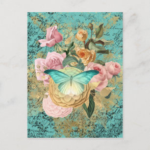 Vintage Floral en Butterfly Bouquet Briefkaart