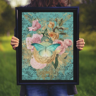 Vintage Floral en Butterfly Bouquet Poster