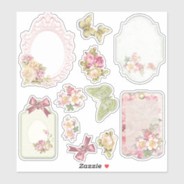 Vintage Floral Ephemera Scrapbook Sticker Sheet 