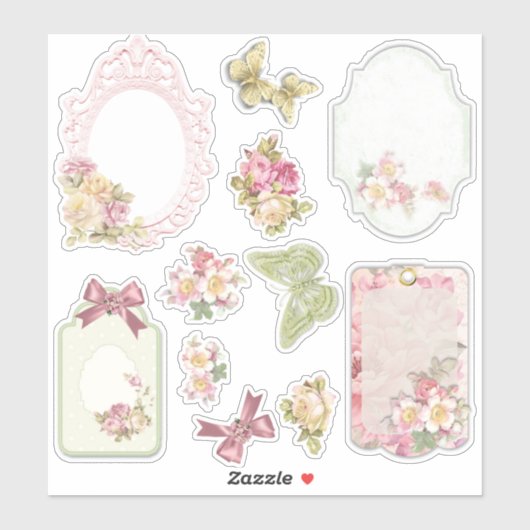 Vintage Floral Ephemera Scrapbook Sticker Sheet  (Vel)