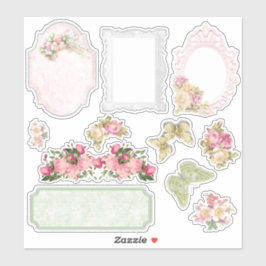 Vintage Floral Ephemera Scrapbooking Sticker Sheet
