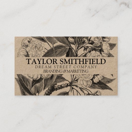 Vintage Floral Fine Line Kraft Visitekaartje (Voorkant)