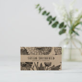 Vintage Floral Fine Line Kraft Visitekaartje (Staand voorkant)