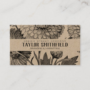 Vintage Floral Fine Line Kraft Visitekaartje
