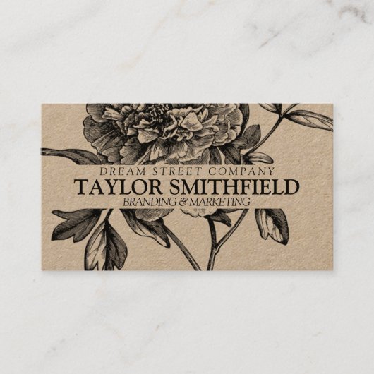 Vintage Floral Fine Line Kraft Visitekaartje (Voorkant)