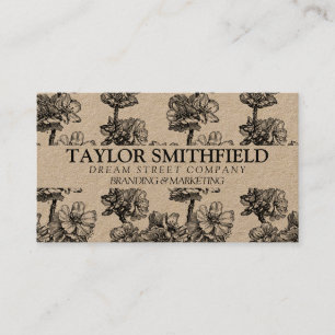 Vintage Floral Fine Line Kraft Visitekaartje