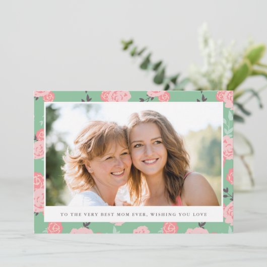 Vintage Floral Foto Moederdag Kaart (Staand voorkant)