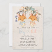 Vintage Floral Foxes Baby Gender Rekalmskast Kaart (Voorkant)