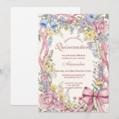 Vintage floral frame Quinceañera Kaart (Voorkant / Achterkant)