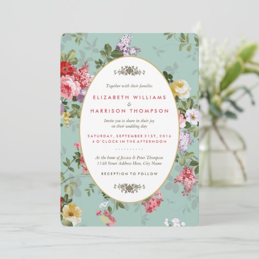 Vintage Floral Garden Botanical Wedding Kaart (Staand voorkant)