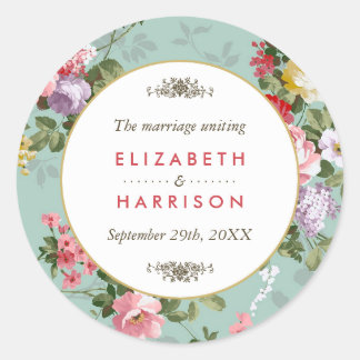 Vintage Floral Garden Botanical Wedding Ronde Sticker