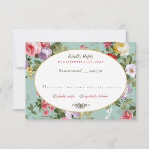 Vintage Floral Garden Botanical Wedding RSVP Kaartje