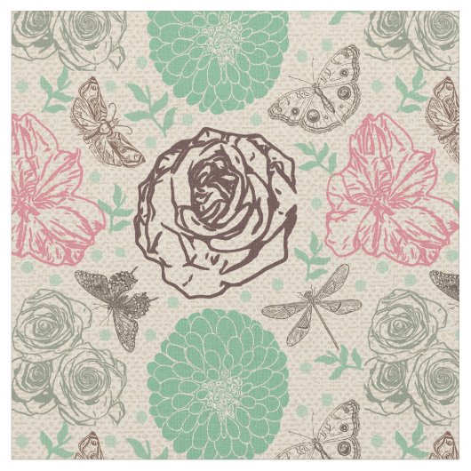 Vintage Floral Garden Pattern Stof (Close Up)