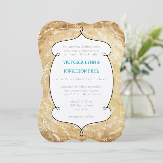 Vintage Floral Garland Wedding Kaart (Staand voorkant)