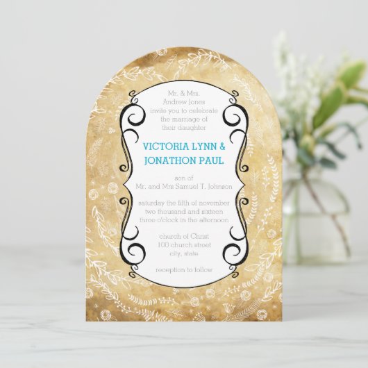 Vintage Floral Garland Wedding Kaart (Staand voorkant)