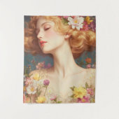 Vintage Floral Goddess Portrait Wandkleed (Voorkant)