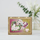 Vintage Floral Hearts Valentijn Briefkaart (Staand voorkant)