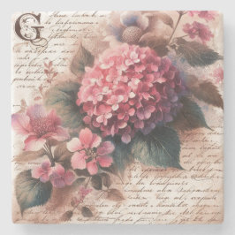 Vintage Floral Hydrangea Script Letter Stenen Onderzetter