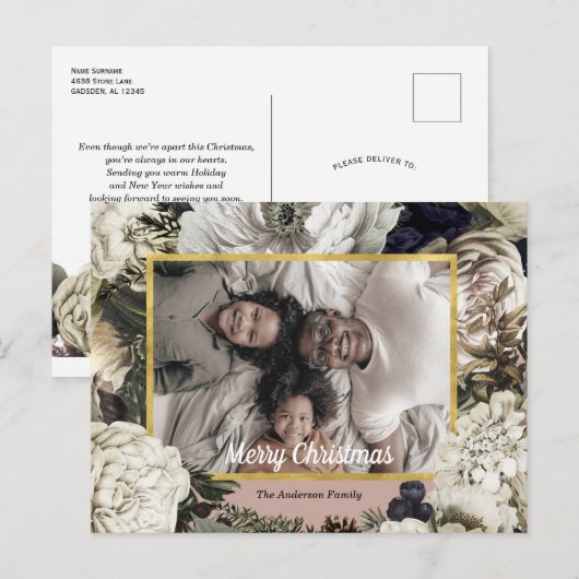 Vintage Floral kerstfoto briefkaart (Voorkant / Achterkant)