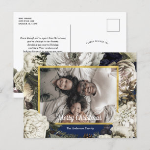 Vintage Floral kerstfoto briefkaart