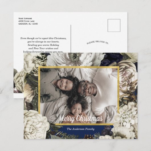 Vintage Floral kerstfoto briefkaart (Voorkant / Achterkant)