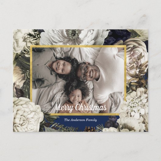 Vintage Floral kerstfoto briefkaart (Voorkant)