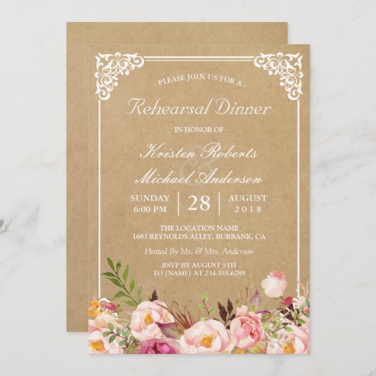 Vintage Floral Kraft | Weddenschappen Kaart (Voorkant / Achterkant)