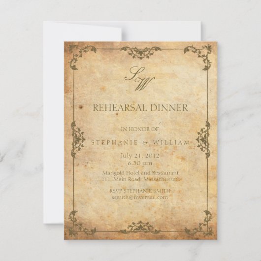 Vintage Floral Monogram repetitie Inwendige Kaart (Voorkant)