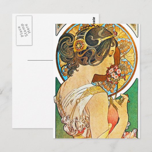 Vintage Floral Mucha Briefkaart (Voorkant / Achterkant)