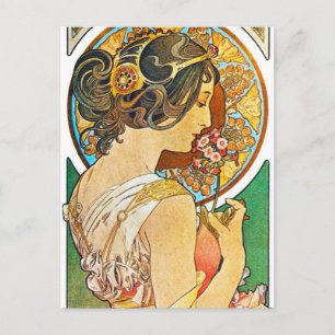 Vintage Floral Mucha Briefkaart