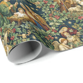 Vintage Floral Nativity on Midnight Blue Cadeaupapier (Rol Hoek)