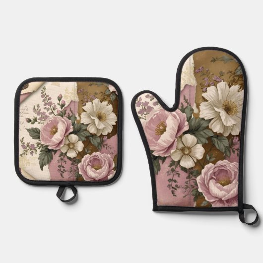 Vintage Floral - Oven Mitt & Pot Holder Set  (Voorkant)