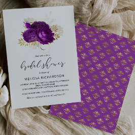 Vintage Floral Paars Gold Damask Vrijgezellenfeest Kaart
