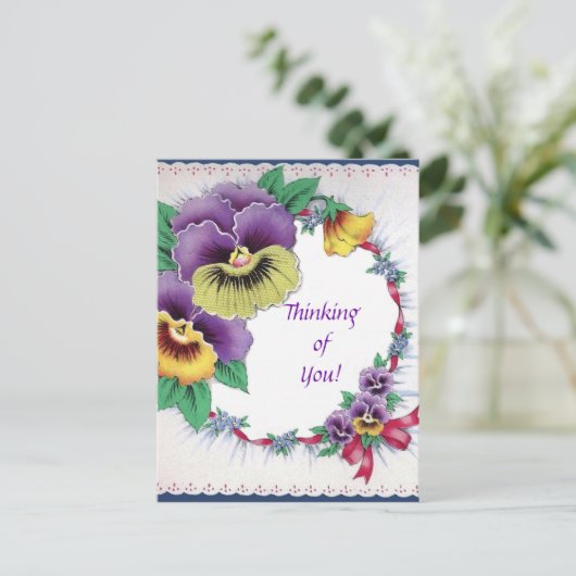 Vintage Floral Pansy Briefkaart (Staand voorkant)