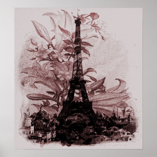 Vintage Floral Paris Eiffeltoren Poster (Voorkant)