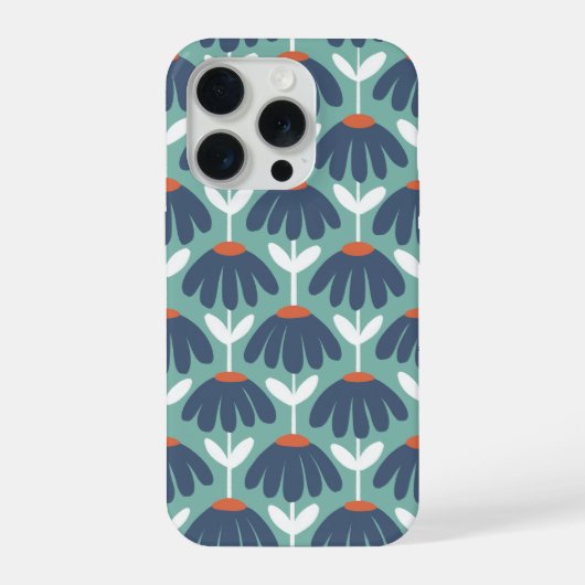 Vintage Floral Pattern Blue & Red iPhone Hoesje (Achterkant)