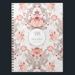 Vintage Floral Pattern damask Monogram S Notebook Notitieboek<br><div class="desc">Beautiful and elegant floral pattern on light damask background. Sophisticated and feminine spiral notebook with monogram and name on white circle. All is customizable: you can easily change initials (font,  color,  size and position) and design (size and position) by clicking the customize button. Other models are available.</div>