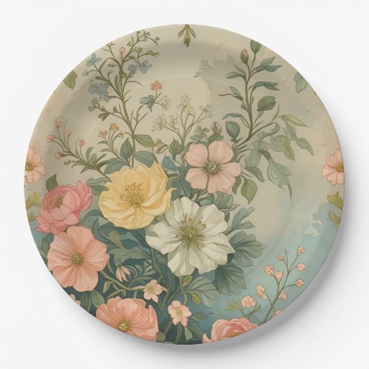 Vintage Floral Pattern Papieren Bordje (Voorkant)