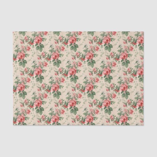 Vintage Floral Pattern Rozen Tissuepapier (Voorkant)