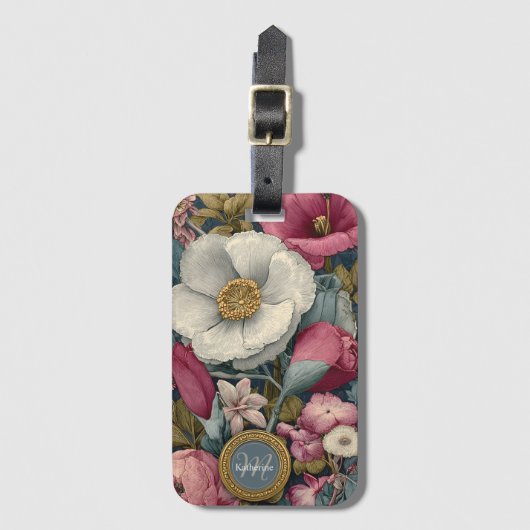 Vintage Floral Pattern with Custom Name Bagagelabel (Voorkant (verticaal))