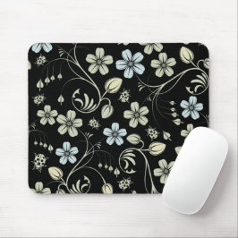 Vintage Floral Pattern with Ladybugs on Black Muismat