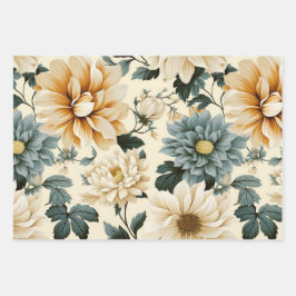 Vintage Floral Peony Daisy Botanical Spring Colors Inpakpapier Vel