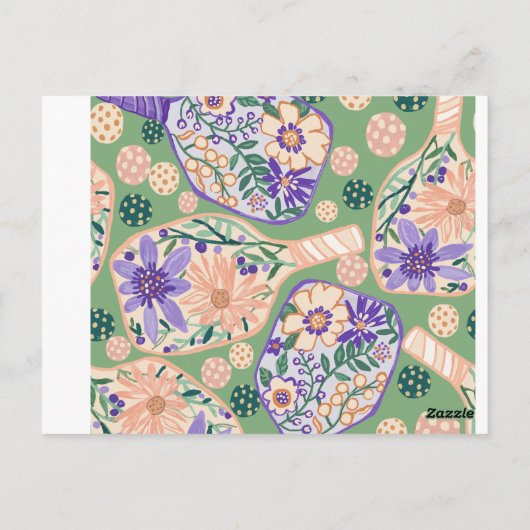 Vintage Floral Pickleball Design Briefkaart (Achterkant)