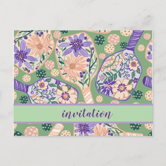 Vintage Floral Pickleball Design Briefkaart (Voorkant)