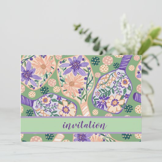 Vintage Floral Pickleball Design Kaart (Staand voorkant)